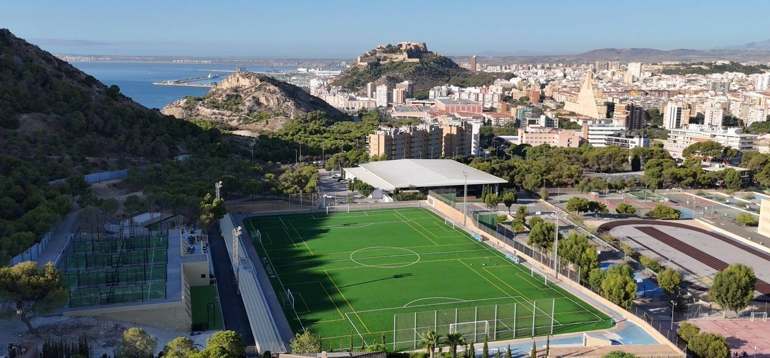 Football pitch overlooking Alicante and the Mediterranean