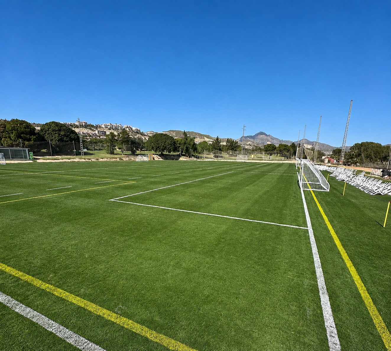 Training pitch in the Alicante sunshine with mountains behind