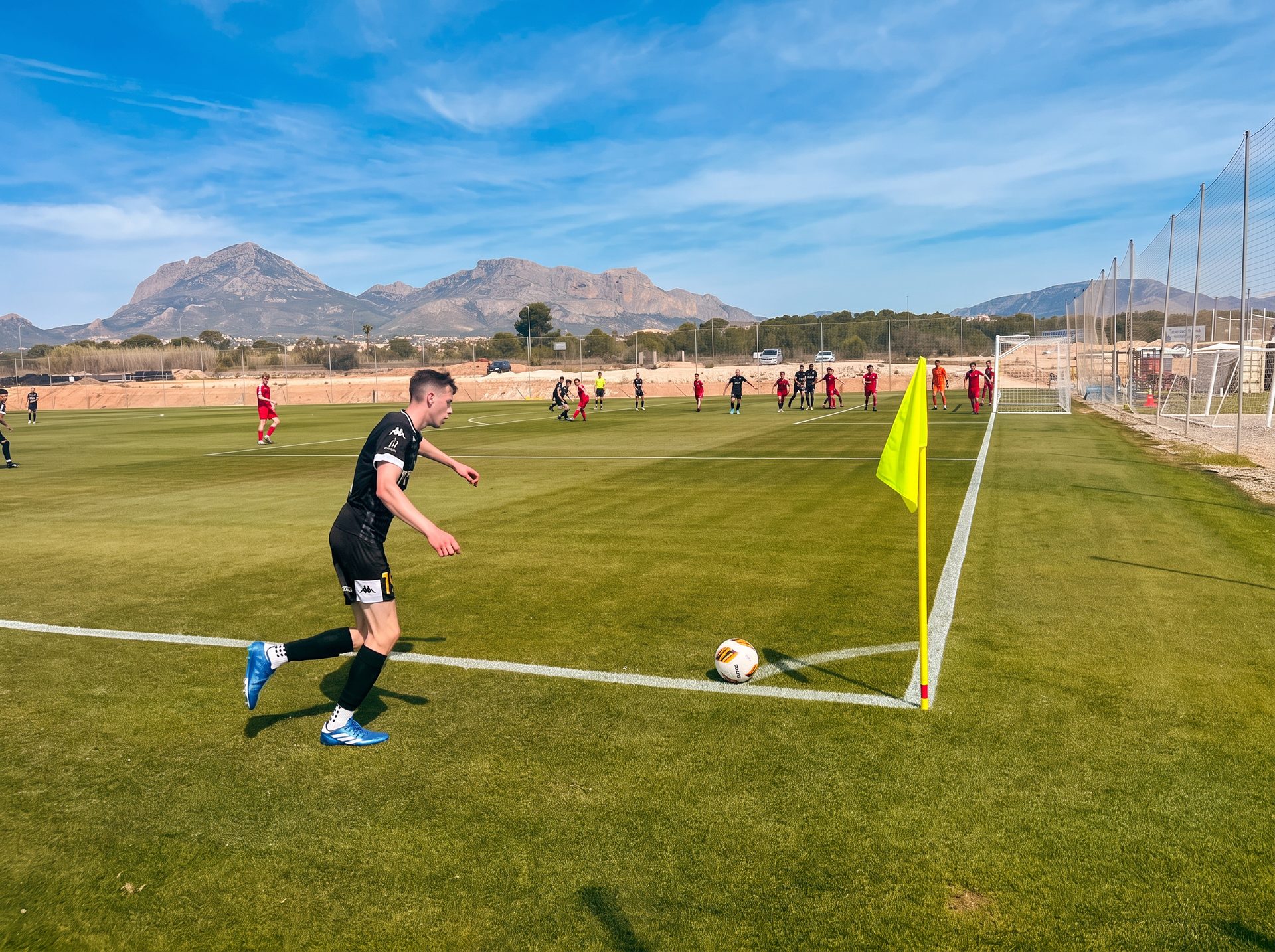 Player taking a corner during a football training session in Alicante